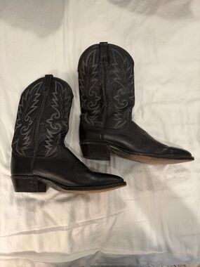 Dan Post Black Leather Western Cowboy Boots with Embroidered Shaft Size 11D EUC